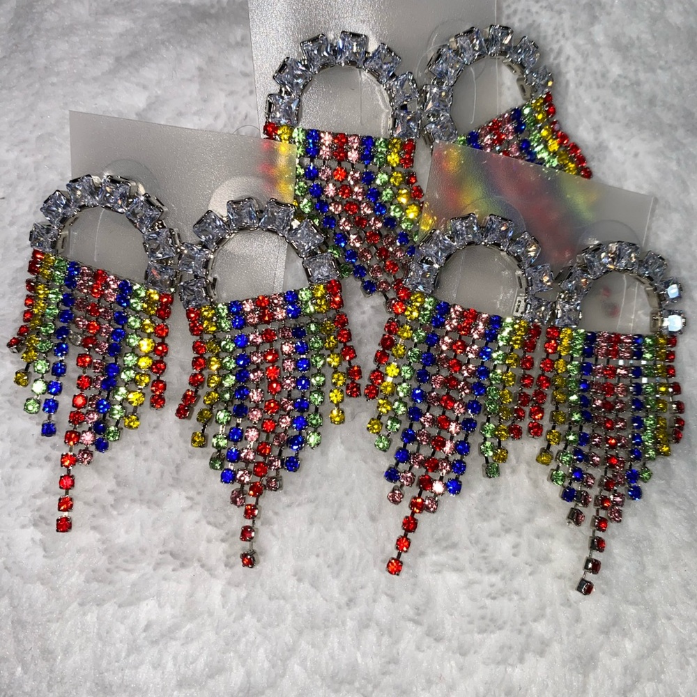 1 pair of earrings 
fancy custom multicolor rhinestones